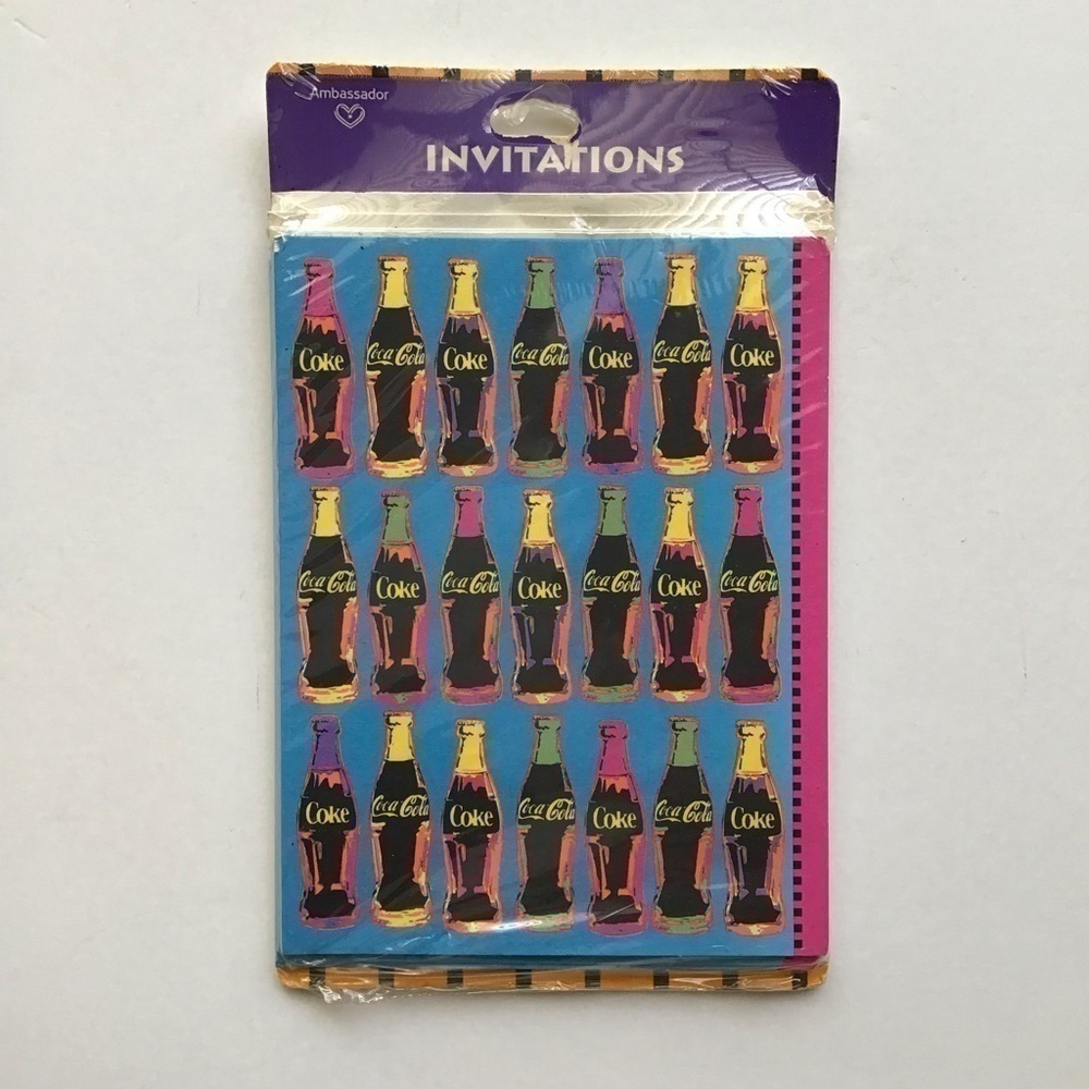 Coca Cola Bottles 8 Party Invitations Hallmark 1993 Pop Art Look USA Vintage NEW